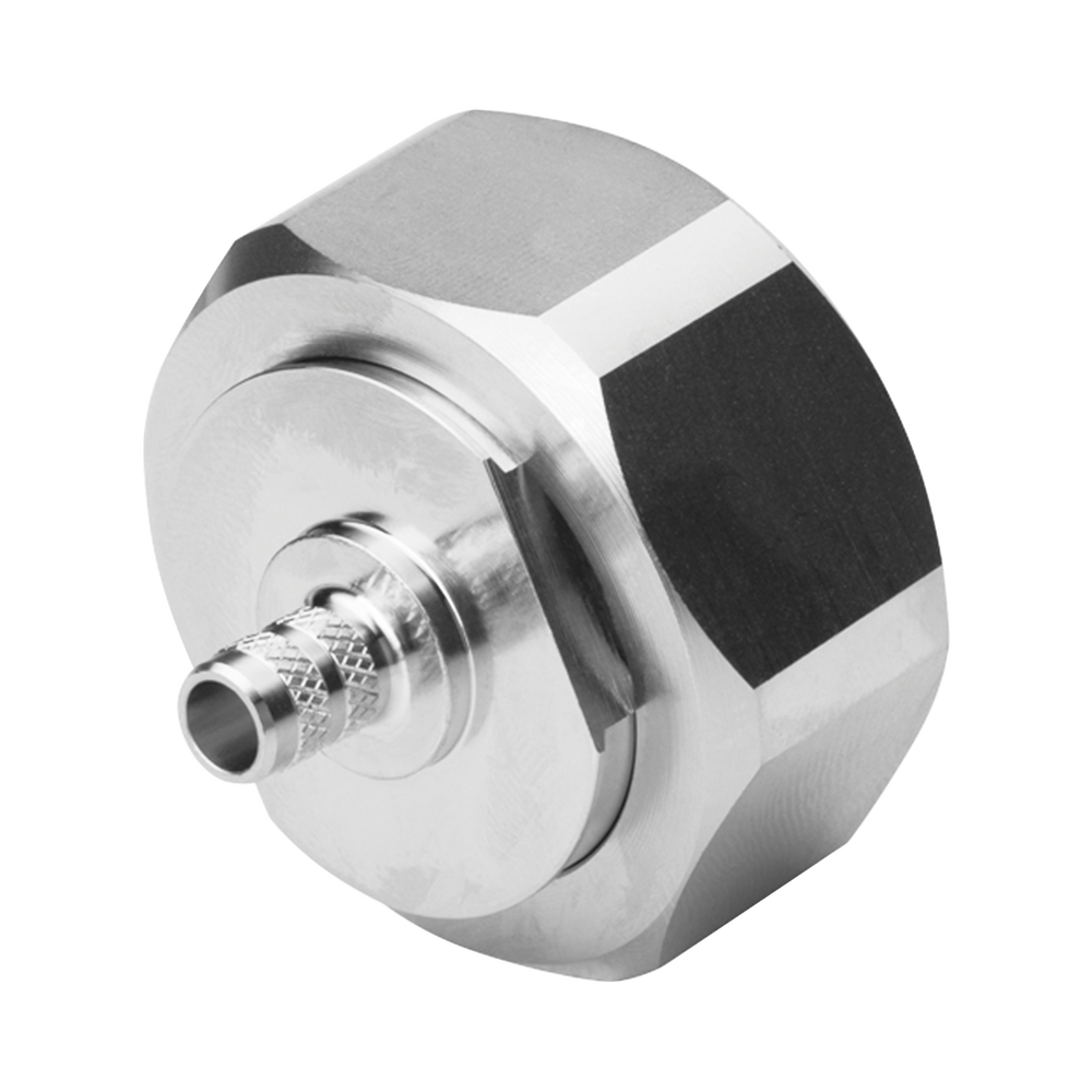 DIN 7-16 Male Captive Pin Connector, Folding Ring for RG-8/X, LMR-240 Cable, White Bronze/Silver/Teflon.