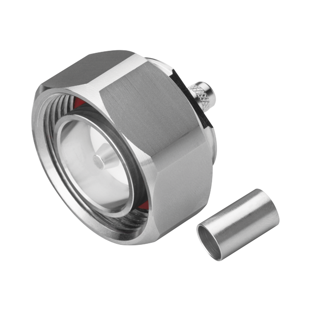 Conector DIN 7-16 Macho de Pin Cautivo, Anillo Plegable para Cable RG-8/X, LMR-240, Bronce Blanco/ Plata/ Teflón.​