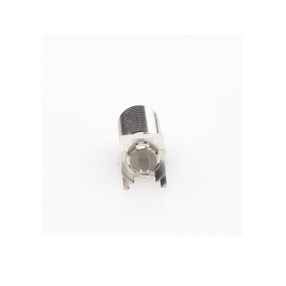 F Female Connector for Vertical PCB Mount, Nickel/Tin/Polyethylene.