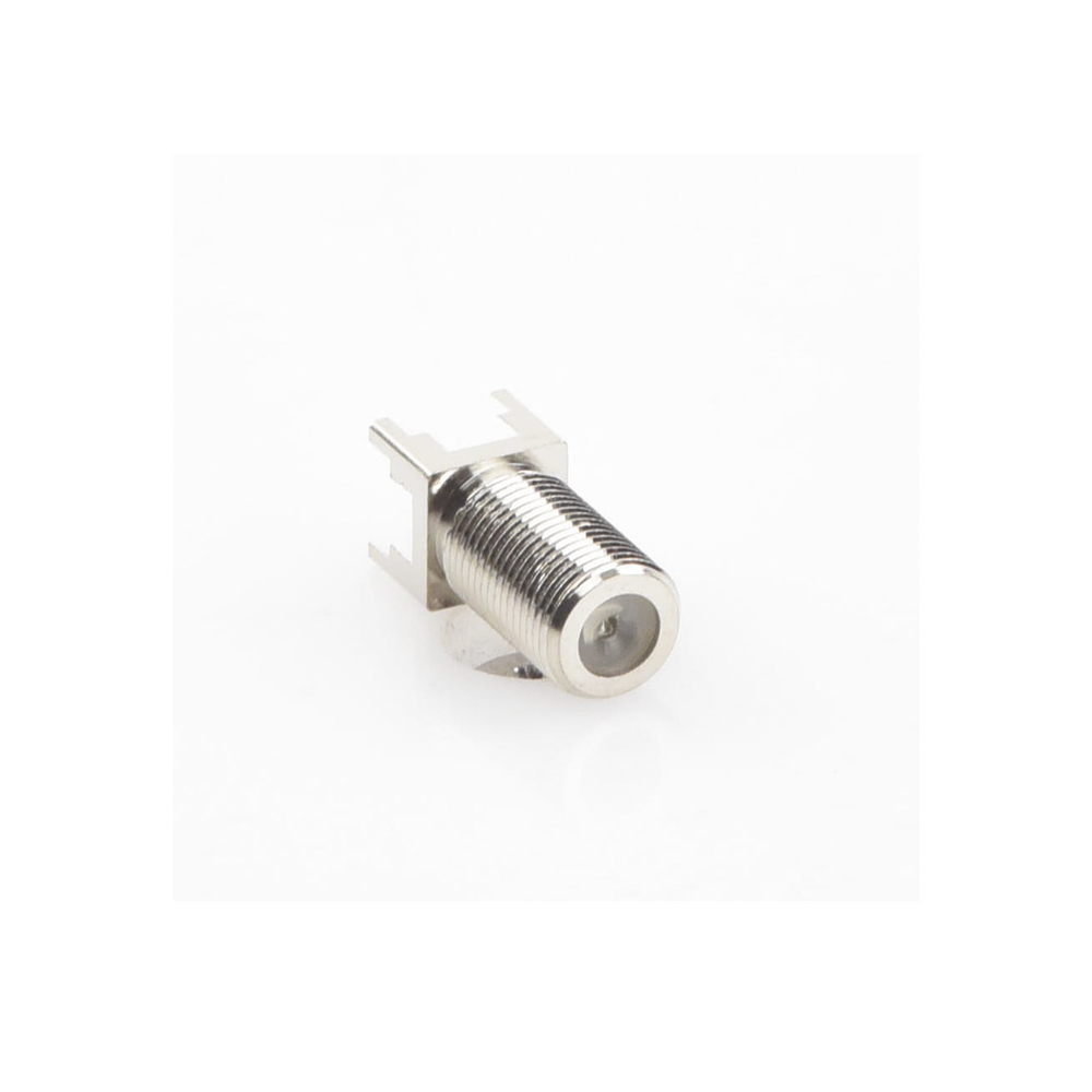 F Female Connector for Vertical PCB Mount, Nickel/Tin/Polyethylene.