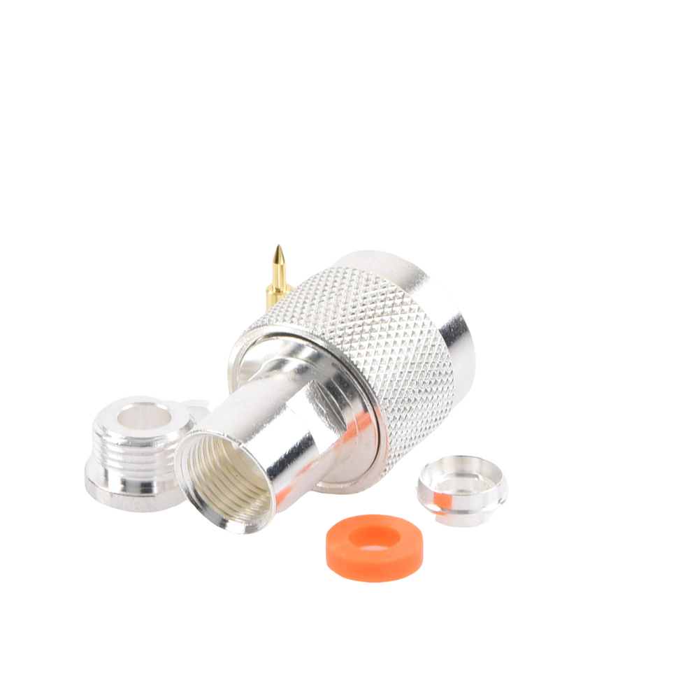 N Male Thread Connector for RG-58/U, RG-142/U, Silver/Gold/Teflon.