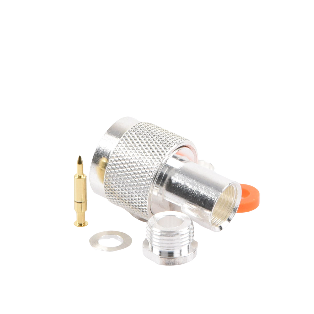N Male Thread Connector for RG-58/U, RG-142/U, Silver/Gold/Teflon.