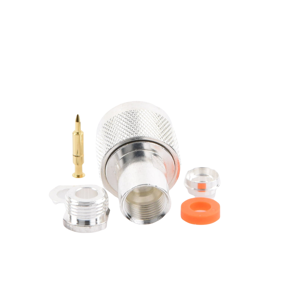 N Male Thread Connector for RG-58/U, RG-142/U, Silver/Gold/Teflon.