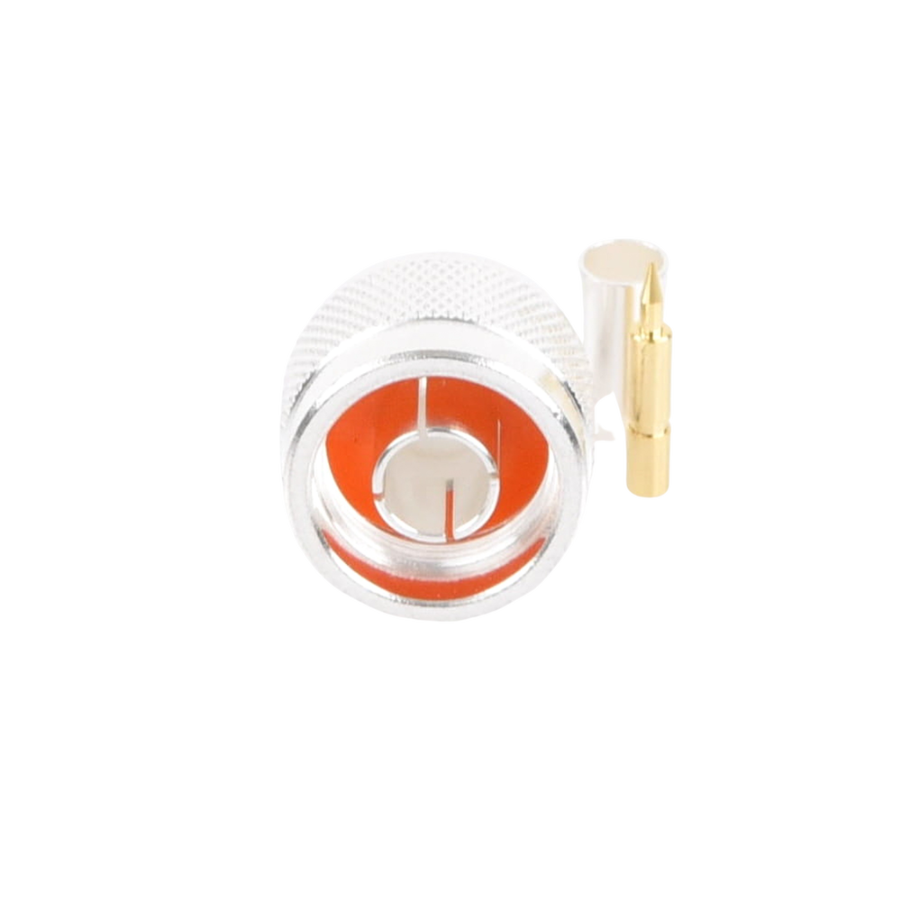 N Male Crimp Ring Connector for RG-58/U Cable, Silver/Gold/Teflon.