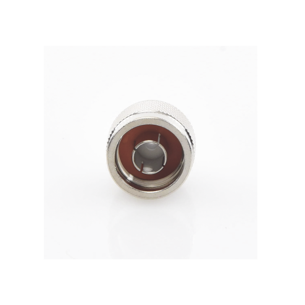 N Male Coaxial Connector with Folding Ring for RG-142/U Cable, Nickel/Gold/Teflon.