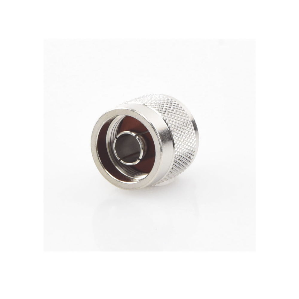 N Male Coaxial Connector with Folding Ring for RG-142/U Cable, Nickel/Gold/Teflon.