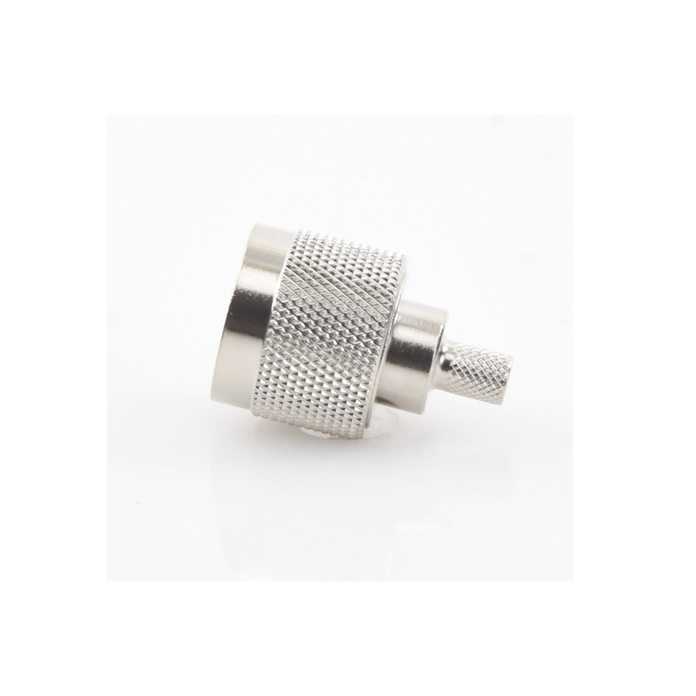 N Male Connector, Folding Ring and Captive Pin for RG-8/X, 9258, LMR-240, Nickel/Gold/Teflon.
