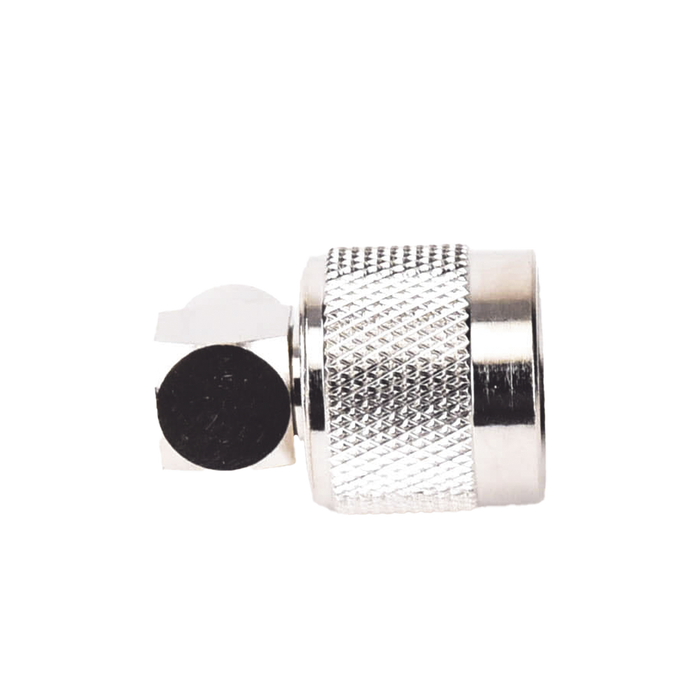 N Male Connector in A/R with Folding Ring for RG-58/U, RG-142/U Cables, Nickel/Gold/Teflon.