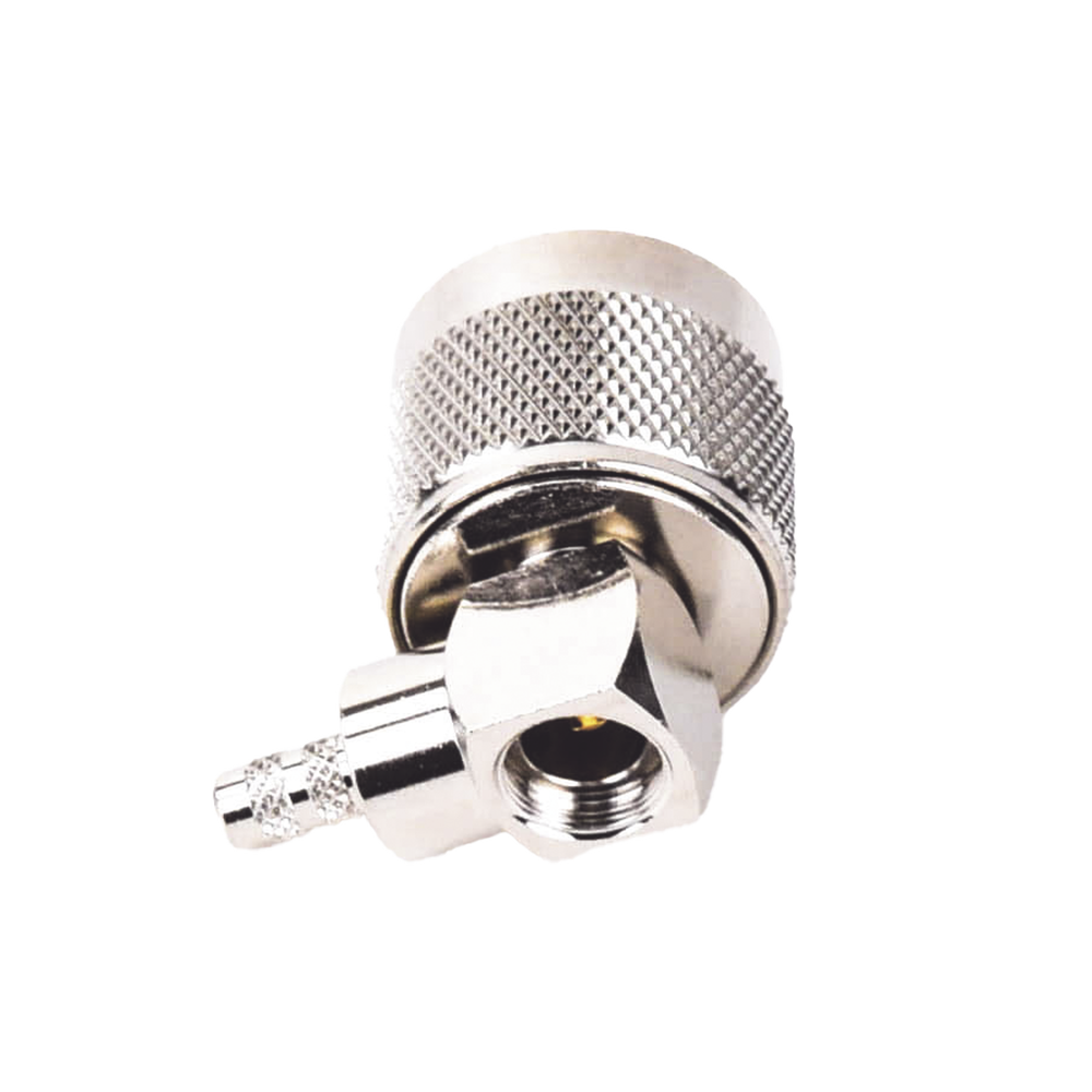 N Male Connector in A/R with Folding Ring for RG-58/U, RG-142/U Cables, Nickel/Gold/Teflon.