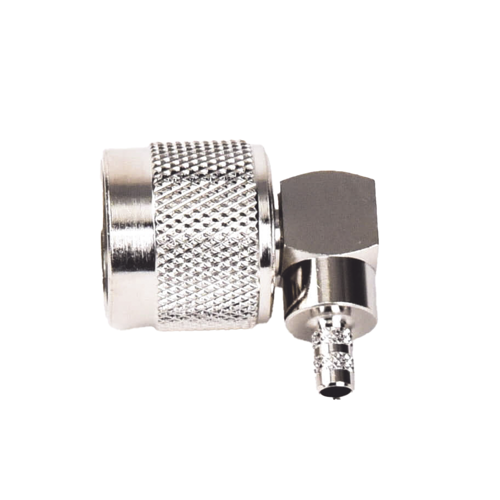N Male Connector in A/R with Folding Ring for RG-58/U, RG-142/U Cables, Nickel/Gold/Teflon.