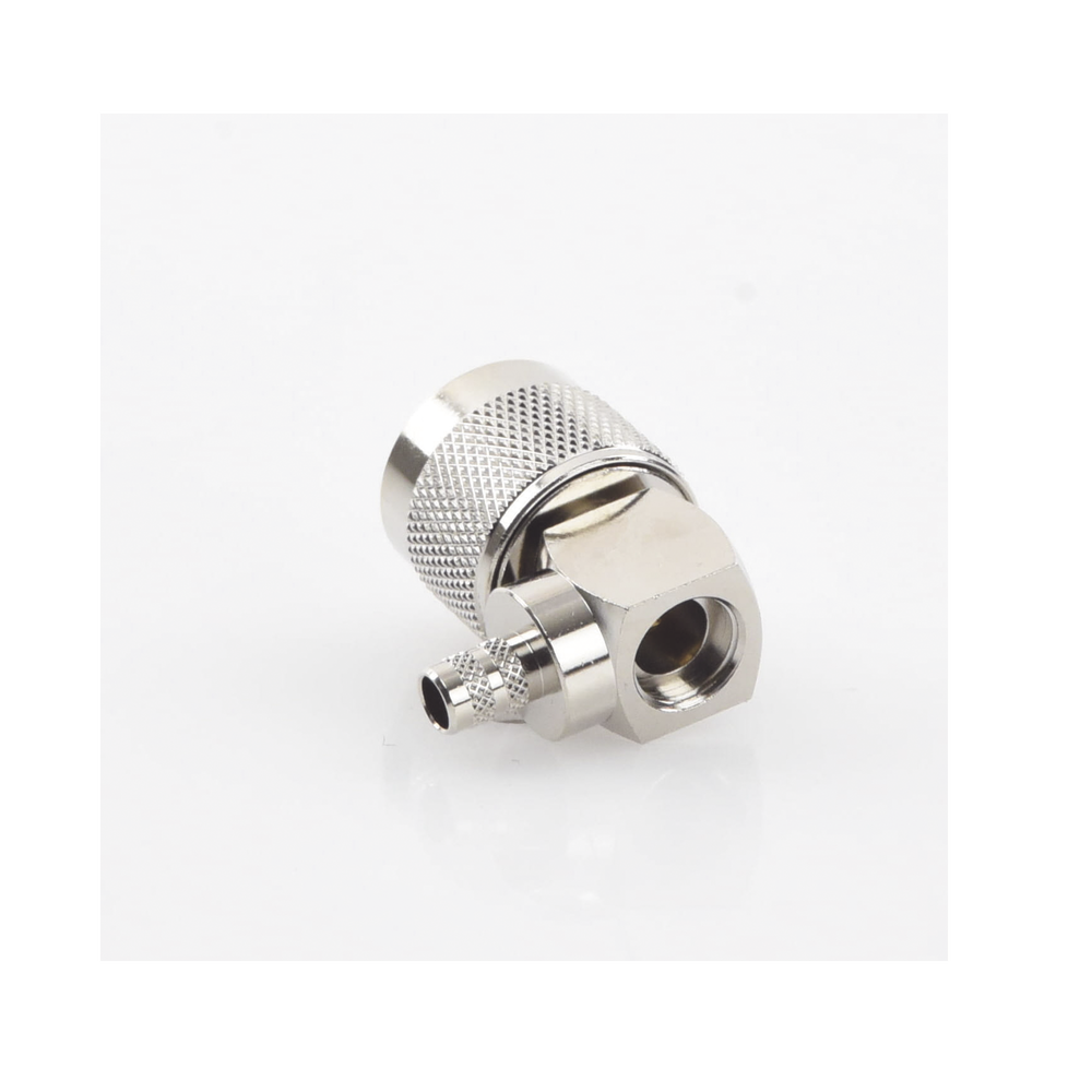 N Male Connector in A/R Folding Ring for RG-8/X, LMR-240 Cables, Nickel/Gold/Teflon.