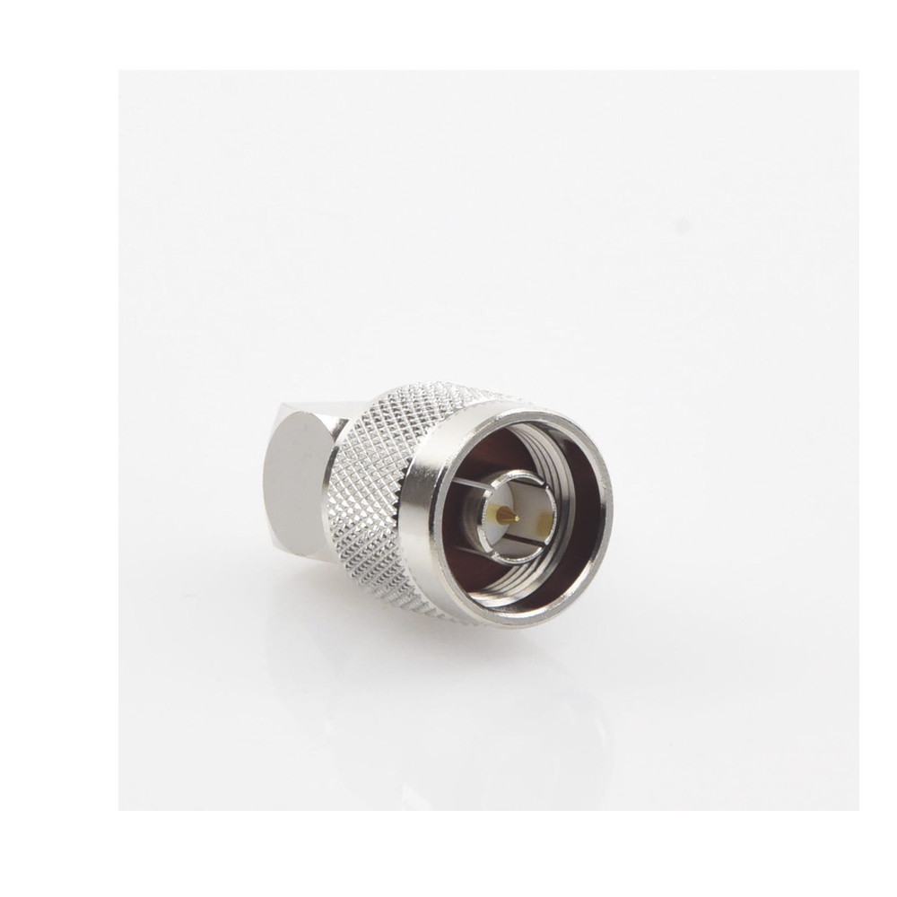 N Male Connector in A/R Folding Ring for RG-8/X, LMR-240 Cables, Nickel/Gold/Teflon.