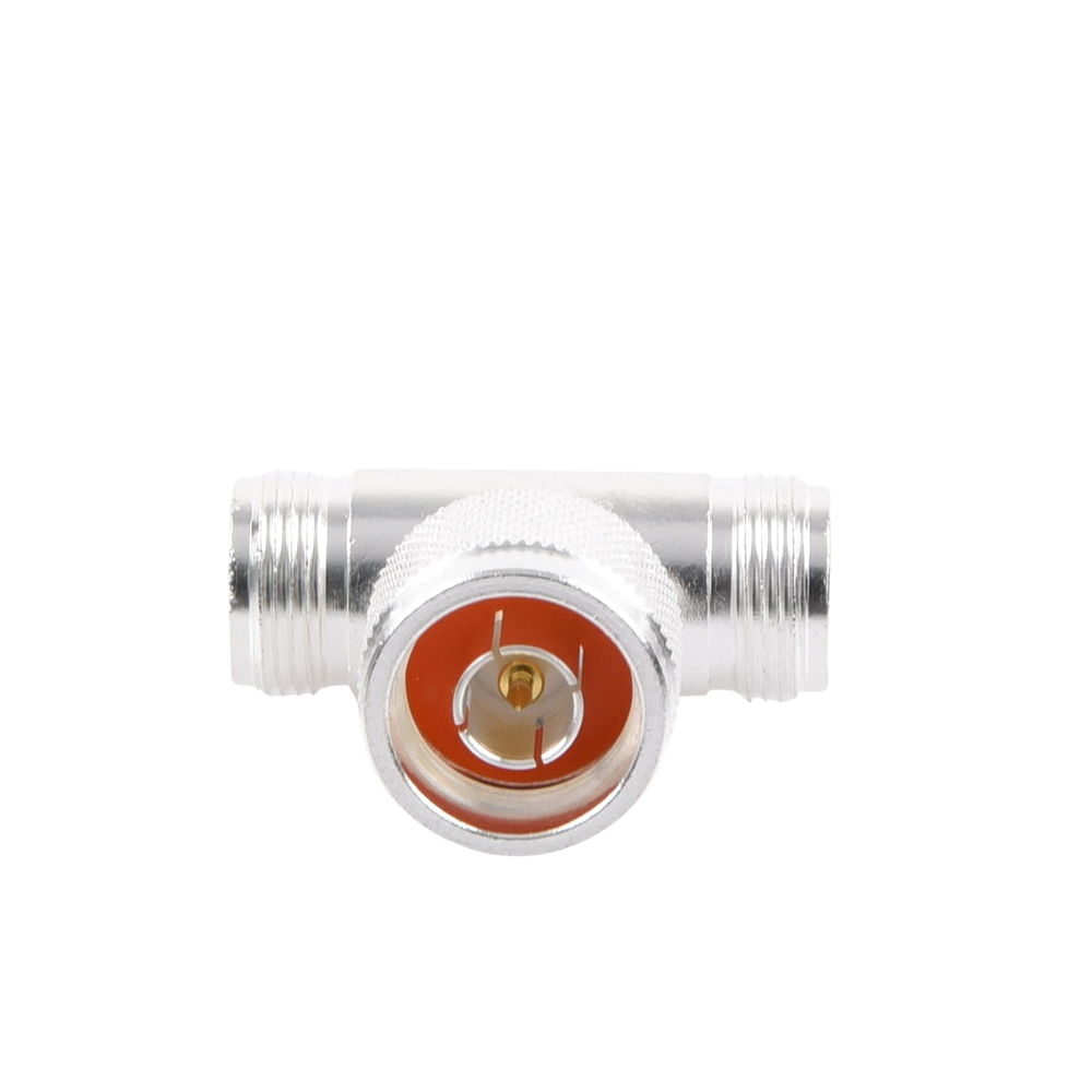 T-adapter, N Male to Double N Female Connector, Silver/Gold/Teflon.