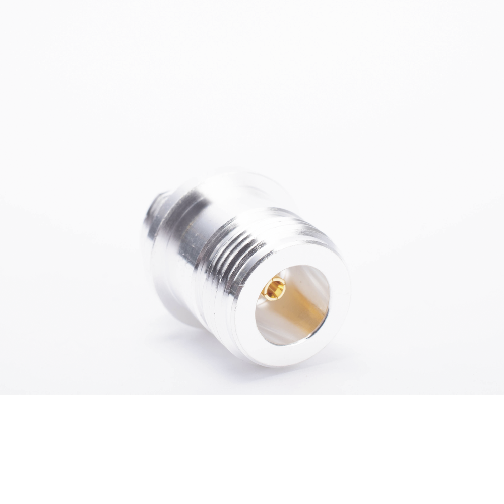 N Female Connector, Front Panel Mount, Double Flat D, Silver/Gold/Teflon.