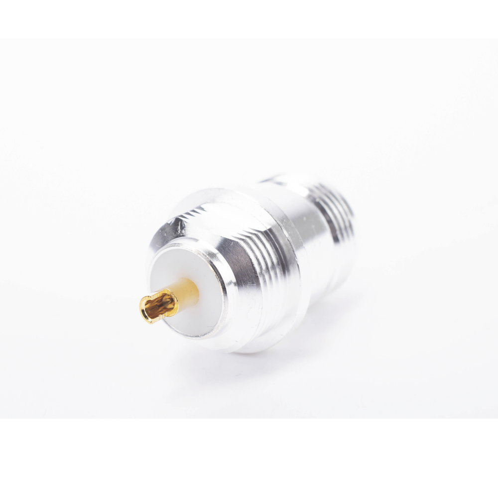 N Female Connector, Front Panel Mount, Double Flat D, Silver/Gold/Teflon.