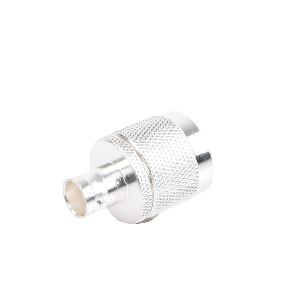 Adaptador en Línea de Conector N Macho a BNC Hembra, Plata/ Oro/ Teflón.