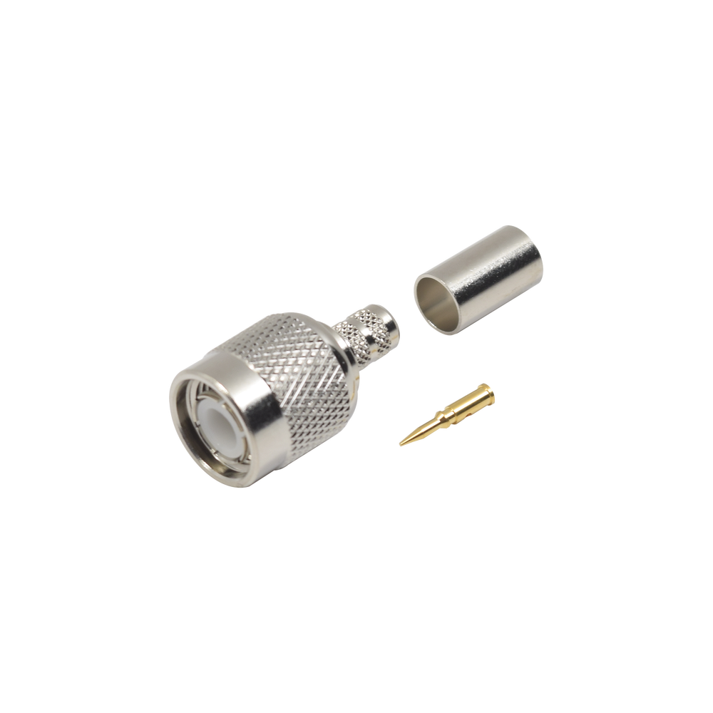 Conector TNC Macho de Anillo Plegable para Cables LMR-240, RG-8/X, 9258, Niquel/Oro/Delrin.