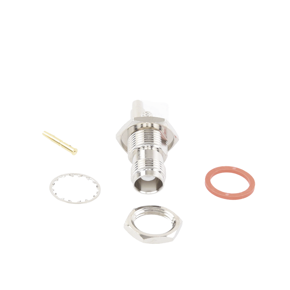 TNC Female Chassis Mount Flat D-Type Connector with Fold-Down Ring for RG-174/U, 8216.