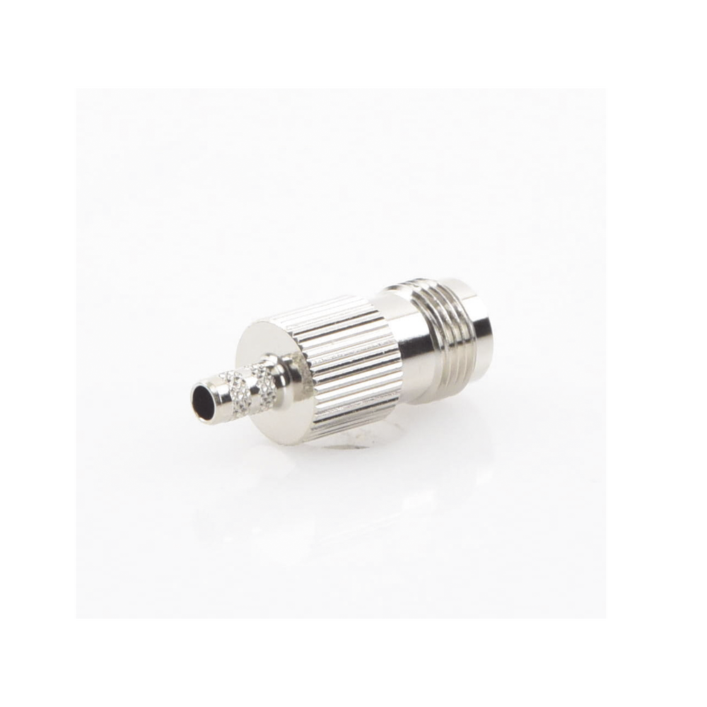 TNC Female Crimp Connector for RG-58/U, RG-142/U Cables, Nickel/Gold/Delrin.