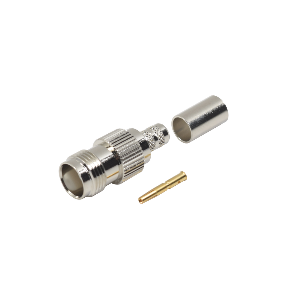 Conector TNC Hembra de Anillo Plegable para Cables RG-8/X, LMR-240, Grupo X, Níquel/ Oro/ Delrin.