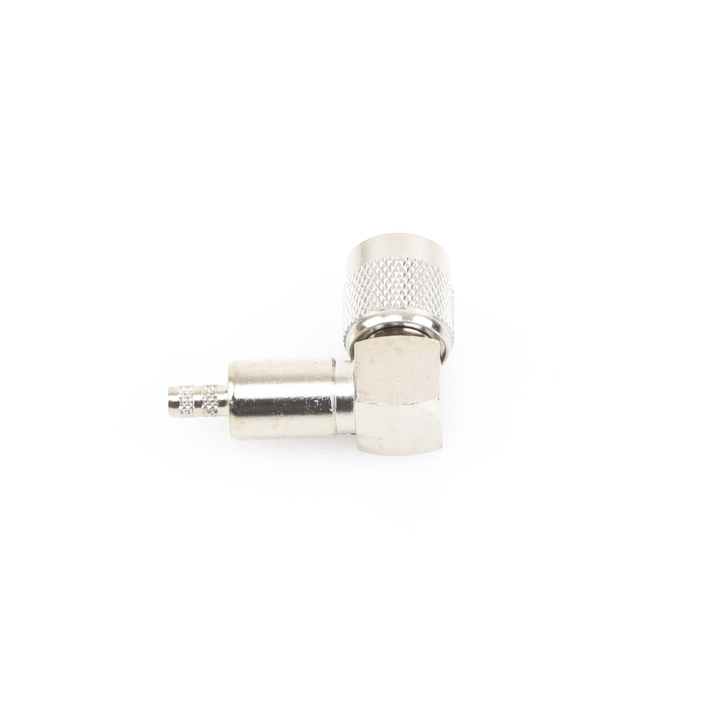 TNC Male Right Angle Connector for RG-58/U, LMR-195 Cable Nickel/Gold/Teflon.