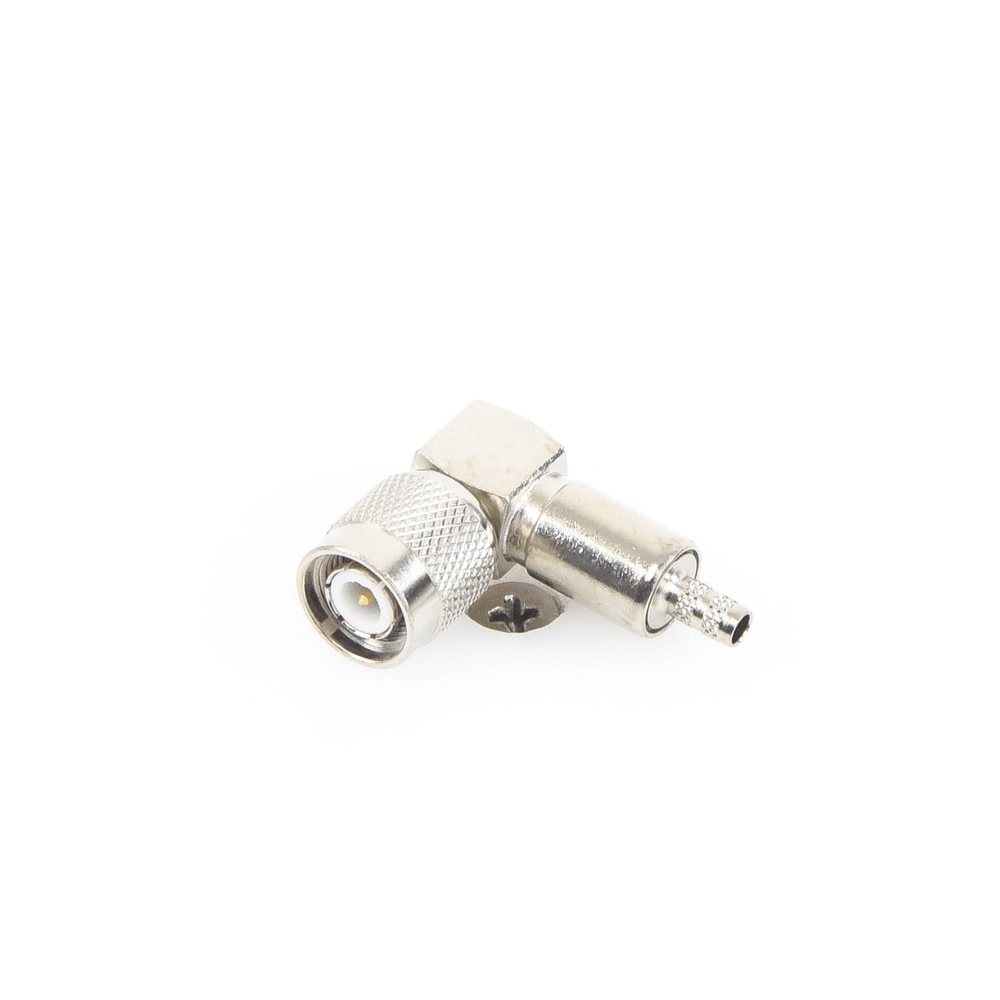 TNC Male Right Angle Connector for RG-58/U, LMR-195 Cable Nickel/Gold/Teflon.