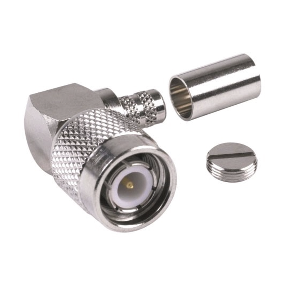 Conector TNC Macho en Ángulo Recto para Cable RG-8/X, LMR-240, Níquel/ Oro/ Teflón.​