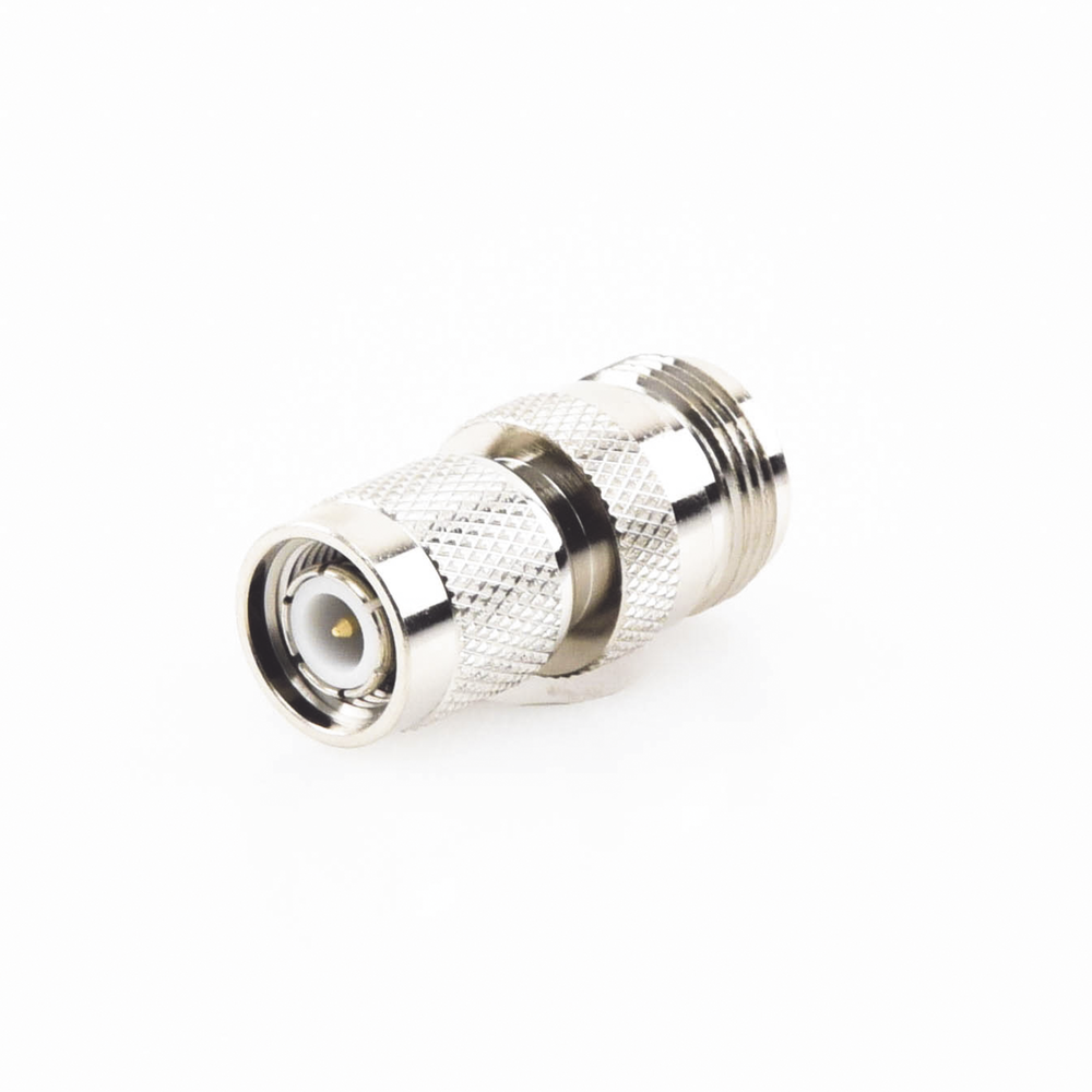 TNC Male to N Female Inline Connector Adapter, Nickel/Gold/Teflon.