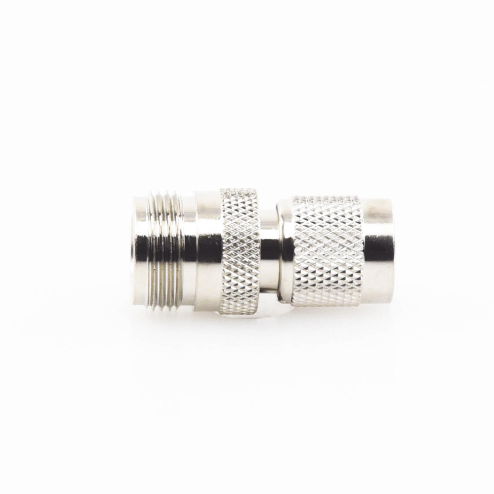 TNC Male to N Female Inline Connector Adapter, Nickel/Gold/Teflon.
