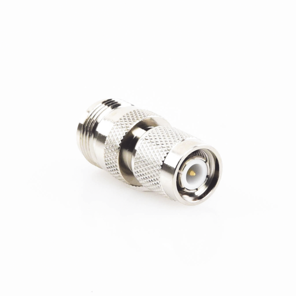 TNC Male to N Female Inline Connector Adapter, Nickel/Gold/Teflon.