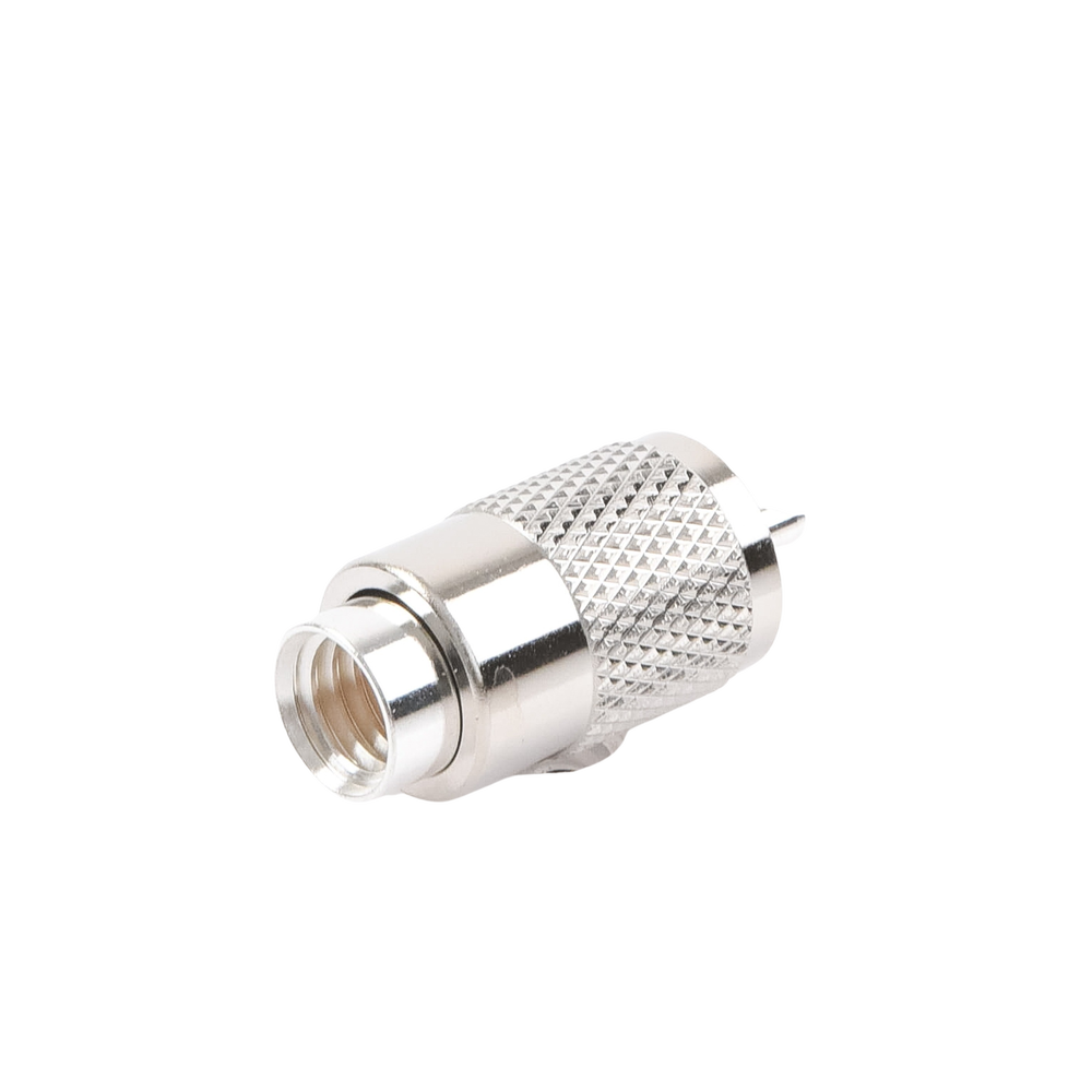 Conector UHF Macho (PL-259) para cables RG-8/U, RG-8U-SYS, 8237, 8267, 8268, 9913, CTN-400, 7810, 8214, 7810A, RFLASH-1113, LMR-400, Plata (Concha-Níquel)/ Plata/ D.A.P. (Fibra Sintética)