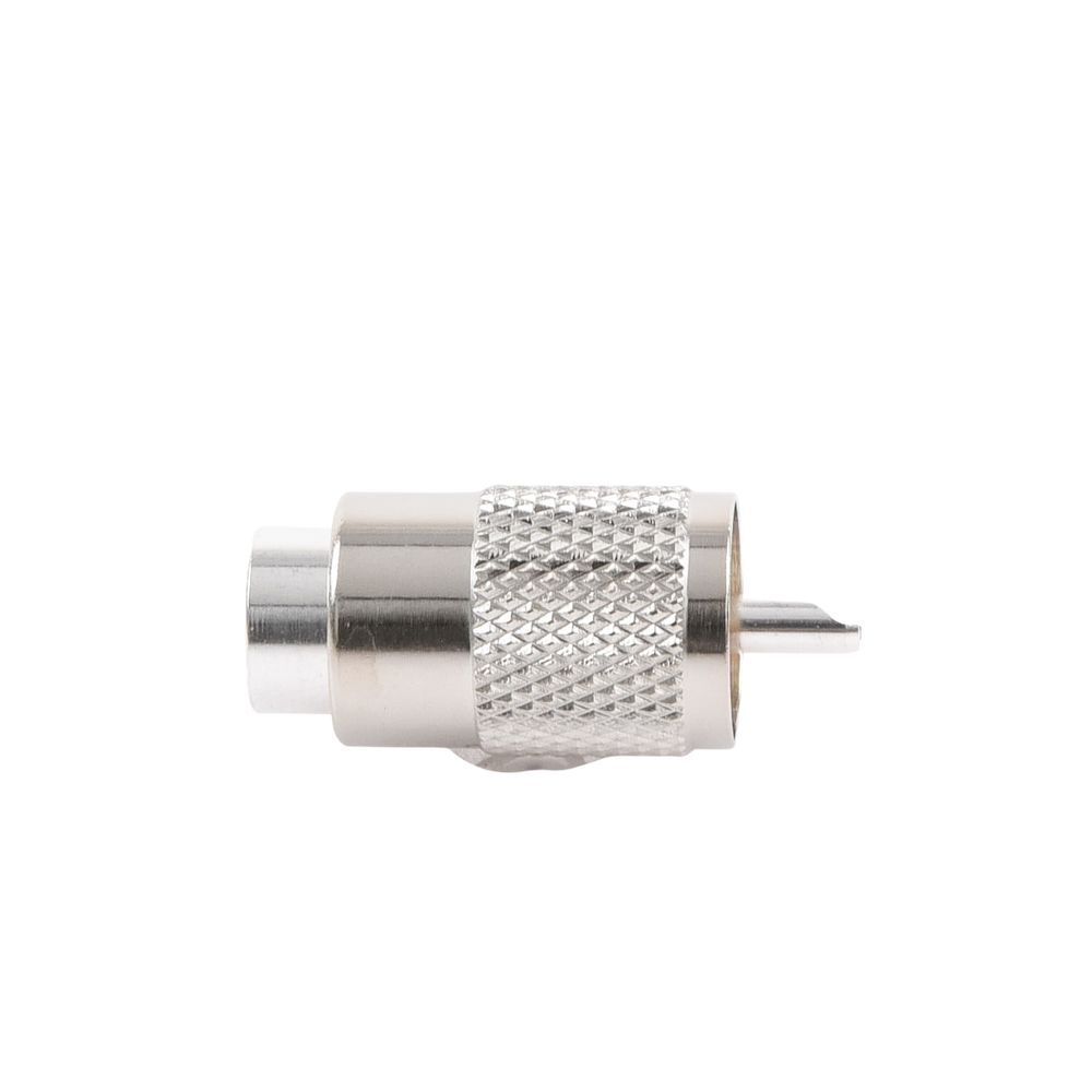 UHF Male Connector (PL-259) for RG-8/U, RG-8U-SYS, 8237, 8267, 8268, 9913, CTN-400, 7810, 8214, 7810A, RFLASH-1113, LMR-400 cables, Silver (Shell-Nickel)/ Silver/ DAP (Synthetic Fiber)