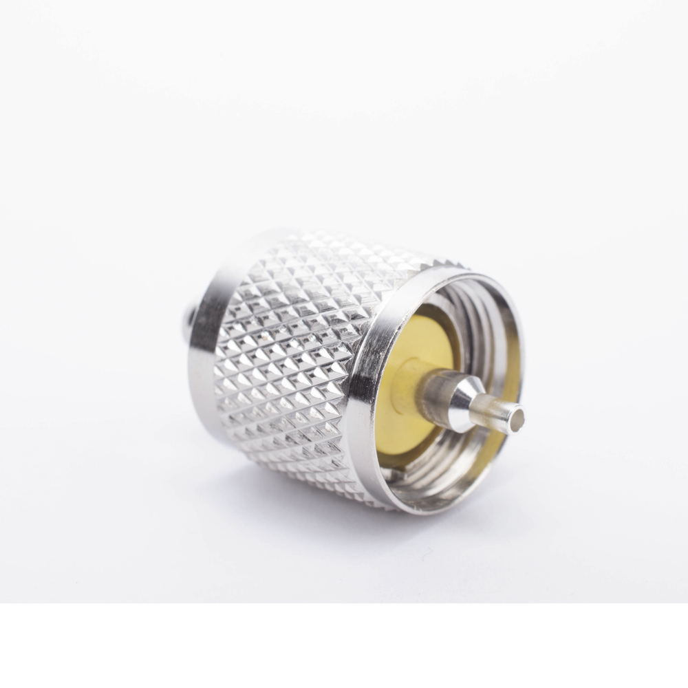 Foldable Ring UHF Male Connector (PL-259) for RG-8/X Coaxial Cable, 9258, LMR-240, Nickel/Silver/Bakelite.