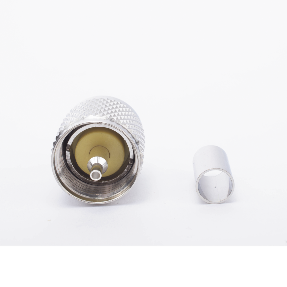 Foldable Ring UHF Male Connector (PL-259) for RG-8/X Coaxial Cable, 9258, LMR-240, Nickel/Silver/Bakelite.