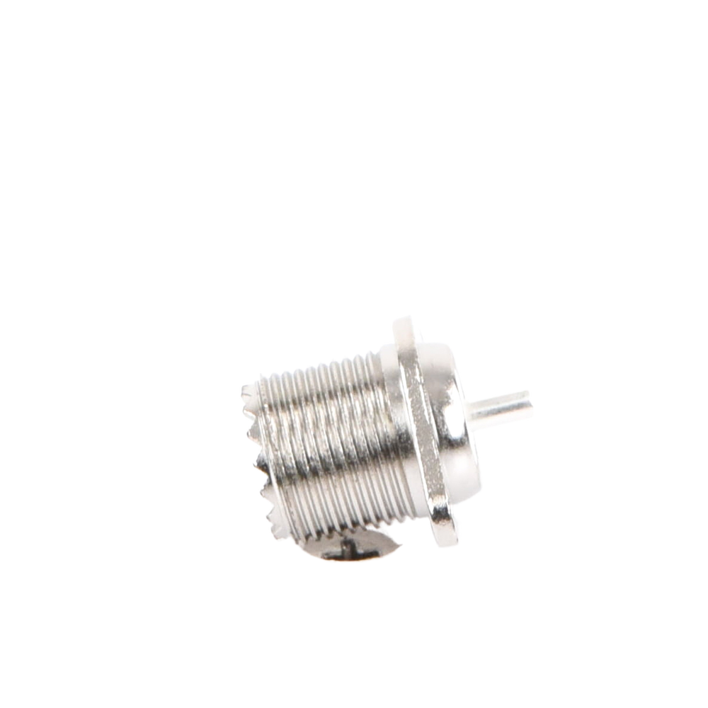 UHF Female (SO-239-2H) Chassis Connector, Double Drilled, Solderable Center Conductor, Nickel/Silver/PBT.