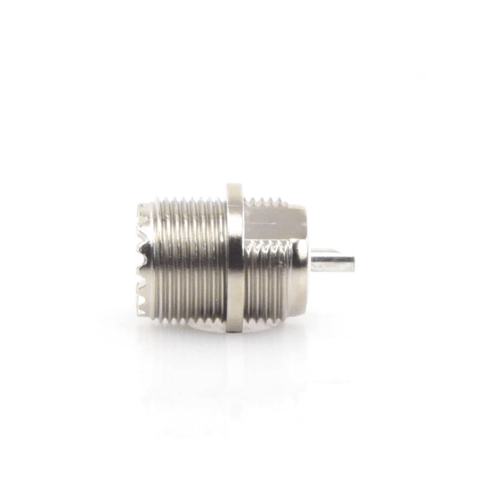 UHF Female (SO-239) In-Line Connector, Flat D-Ring Front Mount, Nickel/Silver/Bakelite.