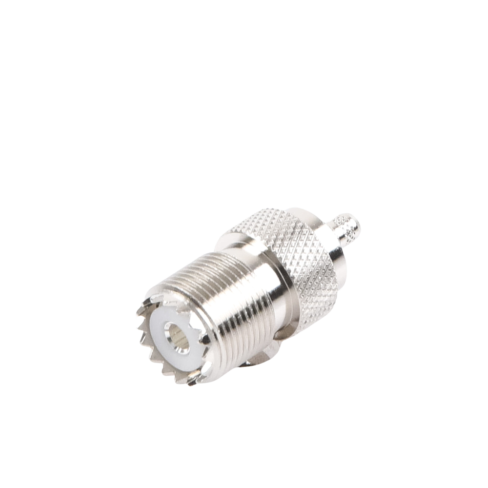 UHF Female (SO-239) In-Line, Fold-Over Ring Connector for RG-58/U, RG-142/U Cable, Nickel/Silver/Delrin.