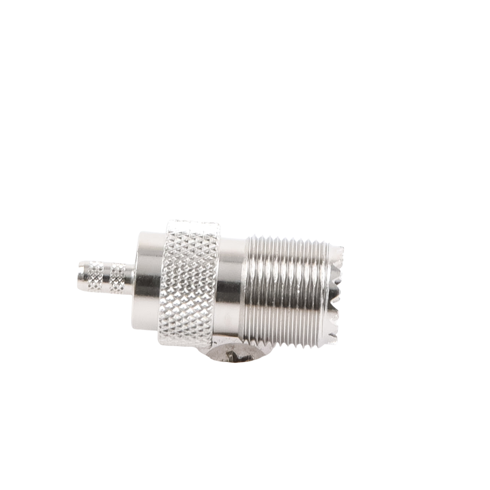 UHF Female (SO-239) In-Line, Fold-Over Ring Connector for RG-58/U, RG-142/U Cable, Nickel/Silver/Delrin.