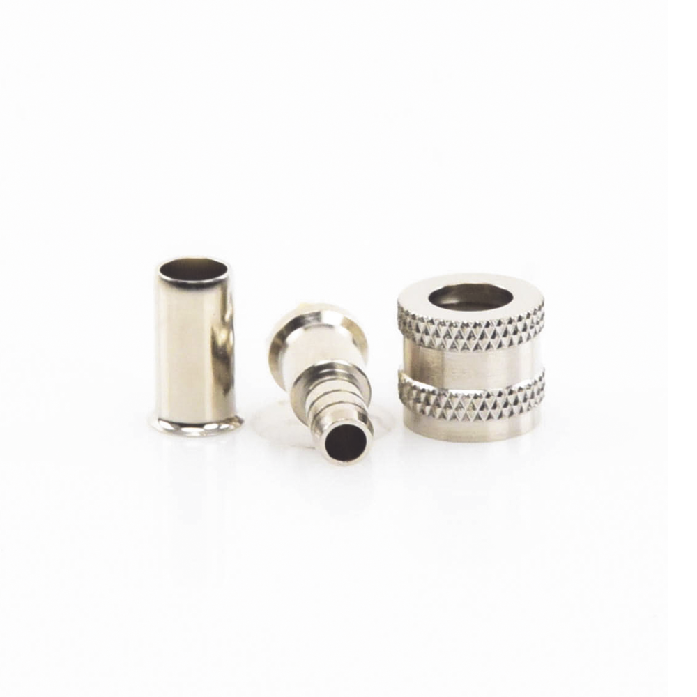 Mini UHF Male Connector, 50 Ohm, Fold-Over Ring for RG-58/U, RG-142/U Cables, Nickel/Gold/Delrin.