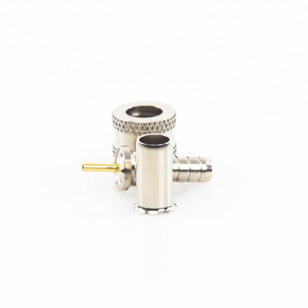 Mini UHF Male Connector, 50 Ohm, Fold-Over Ring for RG-58/U, RG-142/U Cables, Nickel/Gold/Delrin.