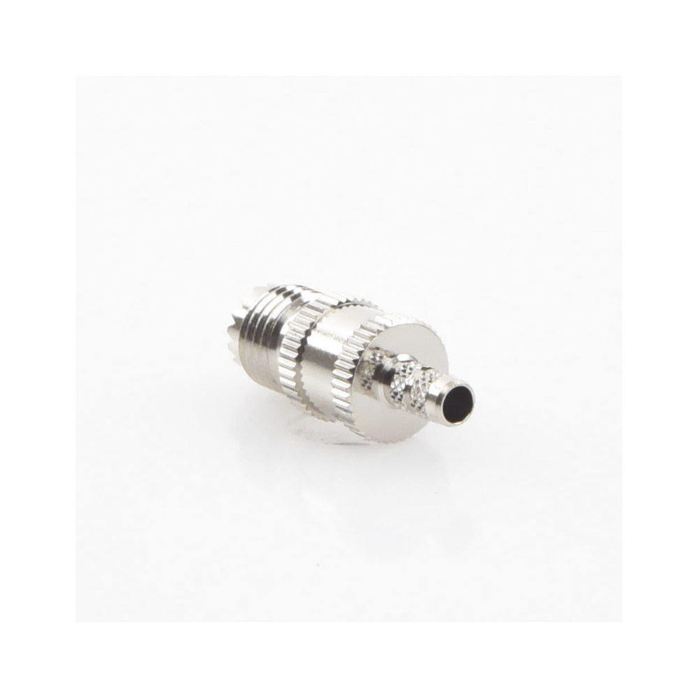 Mini UHF Female Crimp Connector on RG-58/U, RG-142/U Cables, Nickel/Silver/Delrin.