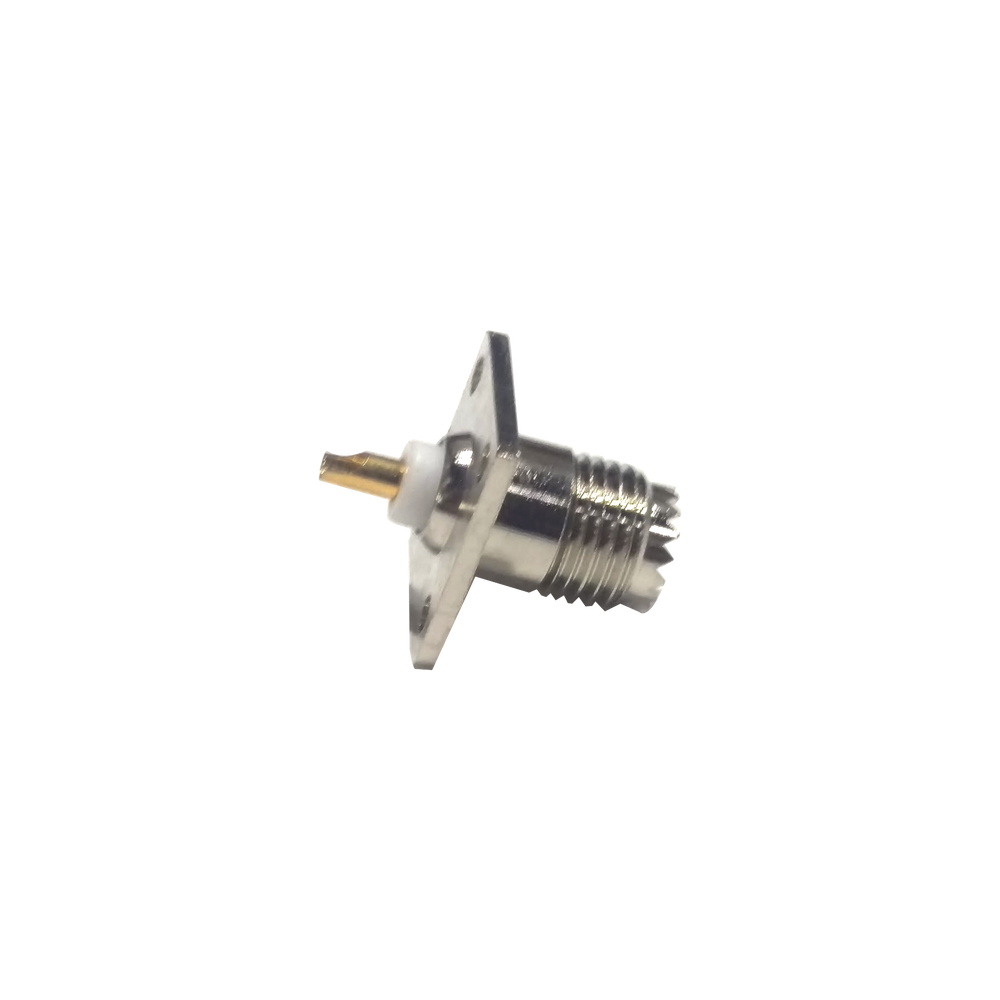 Mini UHF Female Connector for 4-Hole 13mm Panel Mount, Nickel/Gold/Teflon.