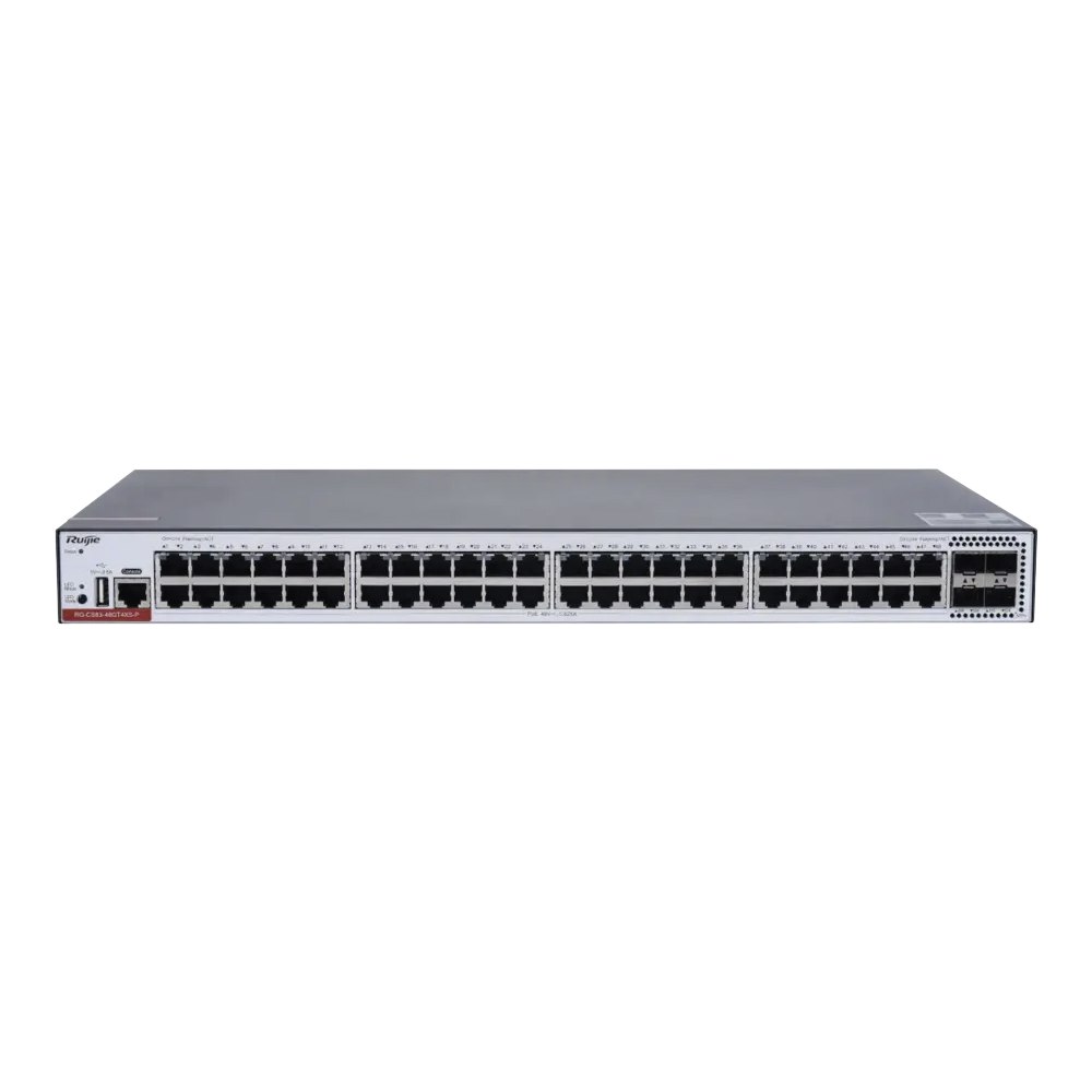 Layer 3 Managed PoE Switch with 48 802.3af/at Gigabit Ports, 4 10Gb SFP+ Ports for Fiber, PoE Budget up to 1,480W, Manageable on Ruijie Cloud for Free, (Power Supply Not Included)