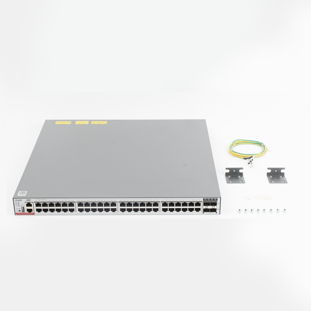 Layer 3 Managed PoE Switch with 48 802.3af/at Gigabit Ports, 4 10Gb SFP+ Ports for Fiber, PoE Budget up to 1,480W, Manageable on Ruijie Cloud for Free, (Power Supply Not Included)
