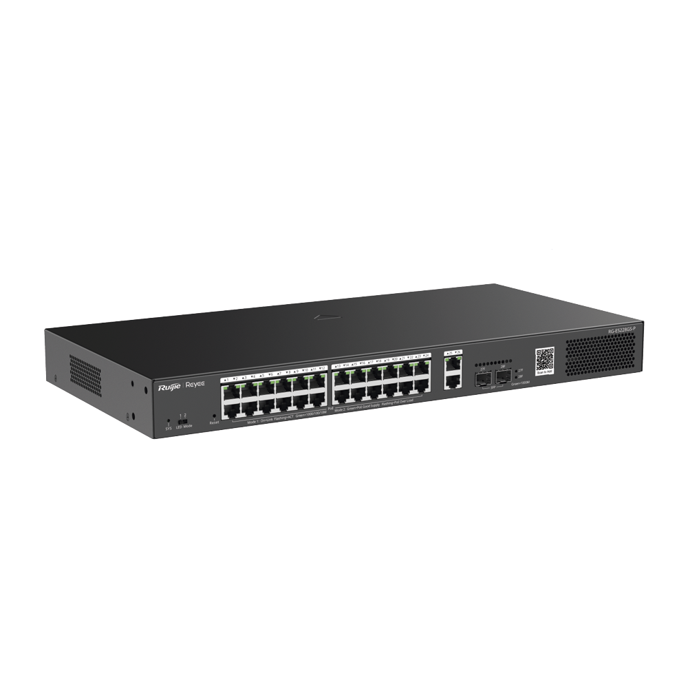 Switch Inteligente PoE Administrable en la Nube de 28 Puertos Gigabit, 24 Puertos PoE+, 2 Puertos RJ45, 2 Puertos SFP, 370W, Reconocimiento de cámaras IP, valor único para la red CCTV