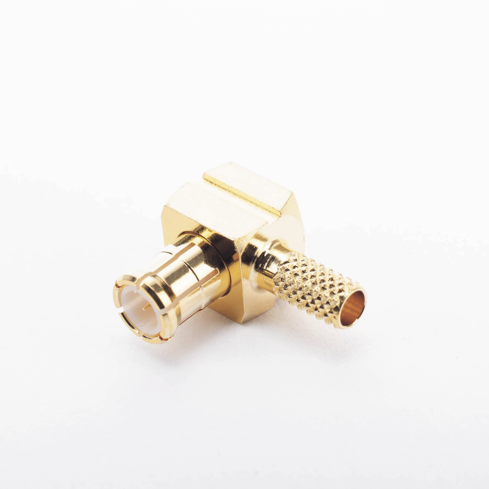 MCX Male Right Angle Connector with Folding Ring for RG-174/U Cable, 8216, Gold/Gold/Teflon.