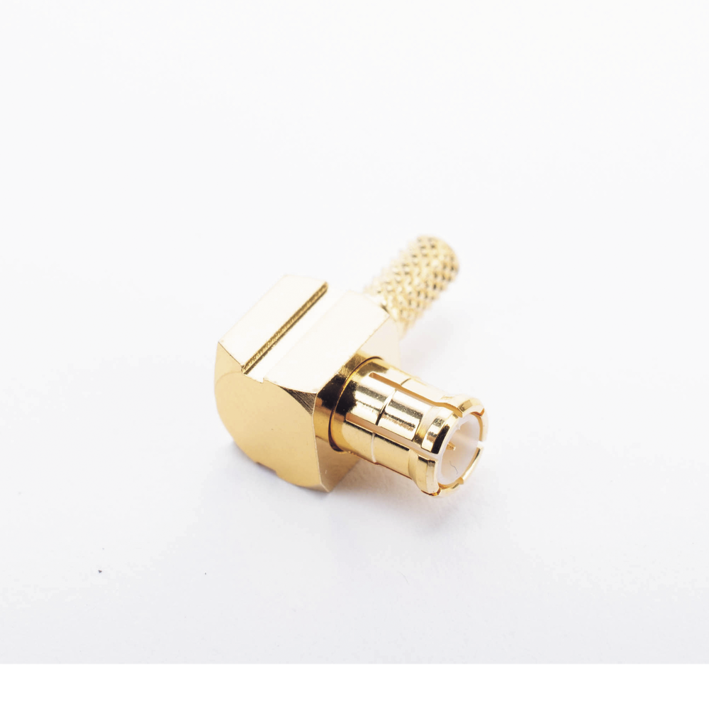 MCX Male Right Angle Connector with Folding Ring for RG-174/U Cable, 8216, Gold/Gold/Teflon.