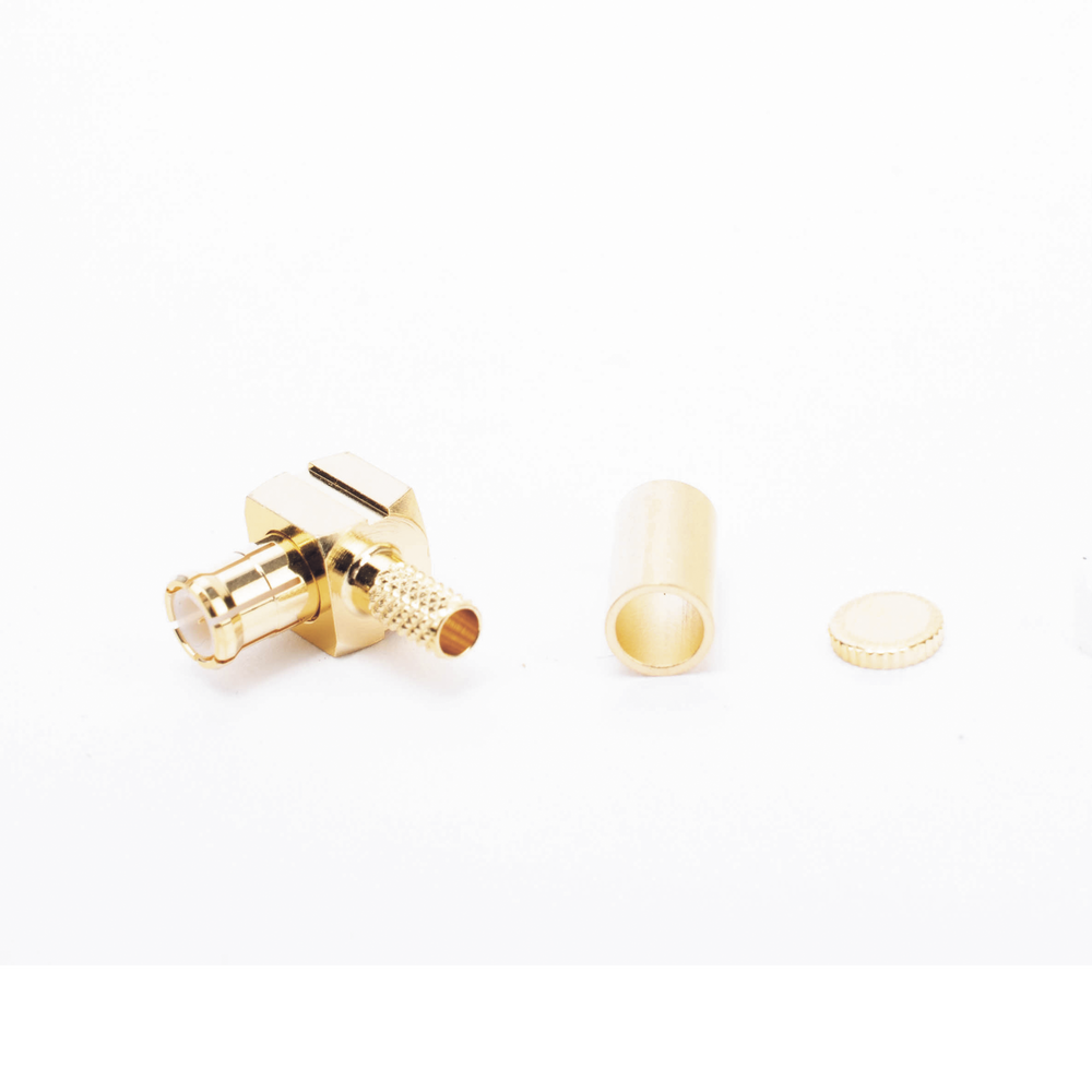 MCX Male Right Angle Connector with Folding Ring for RG-174/U Cable, 8216, Gold/Gold/Teflon.