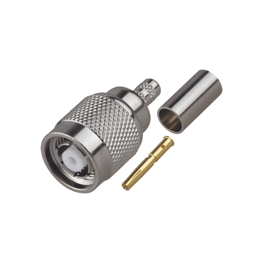 Conector TNC Macho Inverso de Anillo Plegable para Cable RG-58/U, Níquel/ Oro/ Teflón.