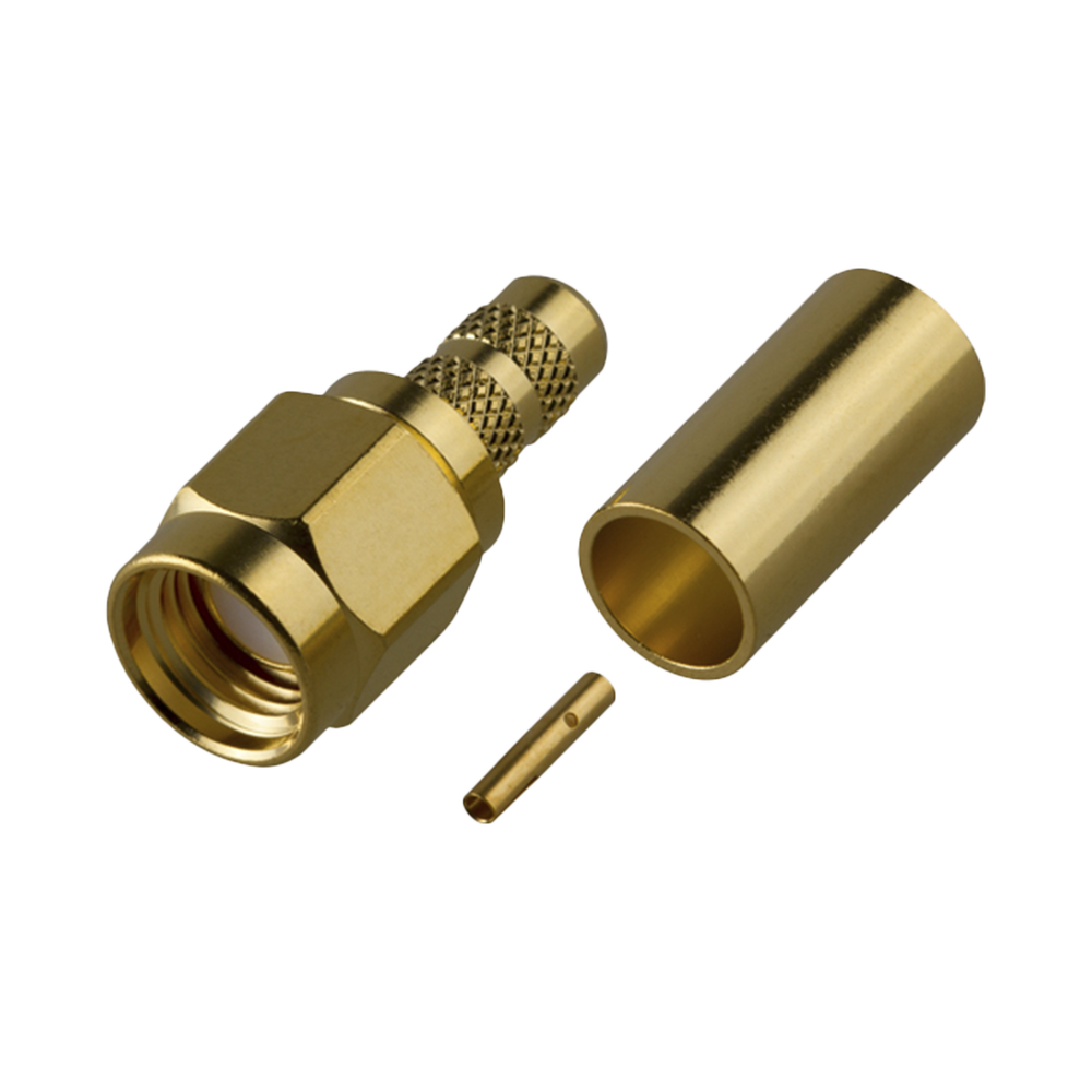 Conector SMA Macho Inverso de Anillo Plegable para cables 8240, RG-58/U, Oro/ Oro/ Teflón.